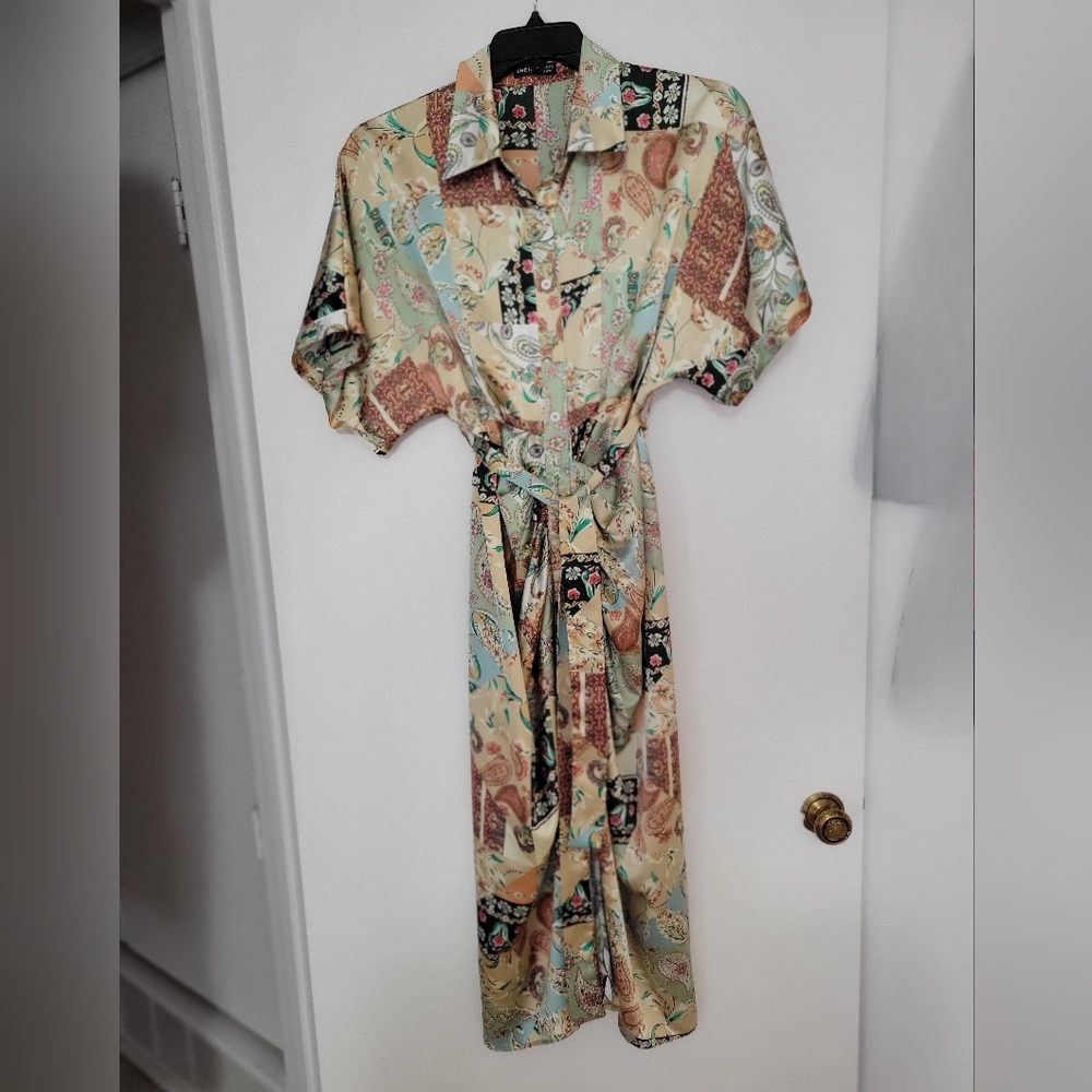 Batwing Sleeve Belted Shirt Dress